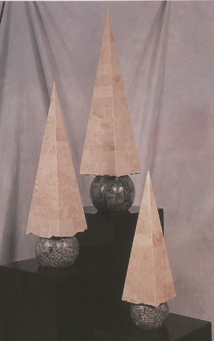 0202 - 32 In.  Contemporary Obelisk Beige Fossil Stone with Serpentine Stone