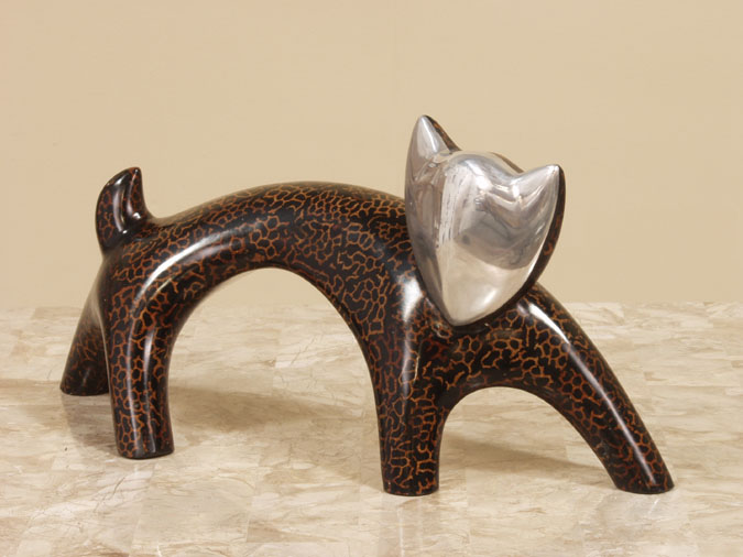 133-9507 - Kitten Sculpture, Coco Roots with Stainless Finish