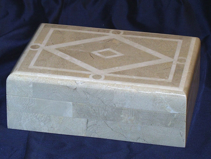 14-0138 - Diamond Box  White Ivory with Beige Fossil Stone