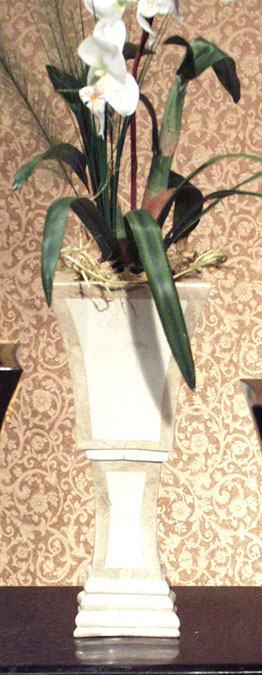 14-0304 - 4-Sided Vase, Beige Fossil Stone with White Ivory Stone