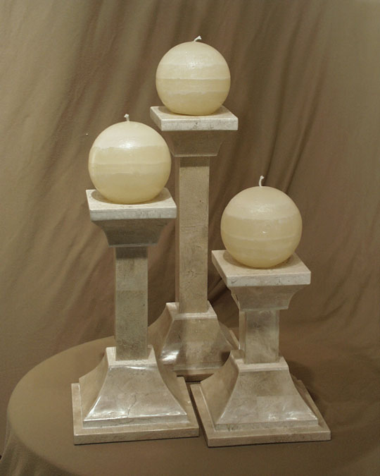 14-0411 - Ashley Small Candleholder, Beige Fossil Stone with White Ivory Stone