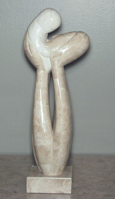 14-0507 - New Beginning  Sculpture, Beige Fossil Stone with White Ivory Stone