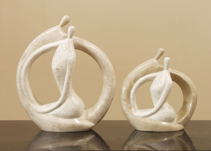 14-10015 - Endless Love Sculpture, Short, Beige Fossil Stone/White Ivory Stone Finish