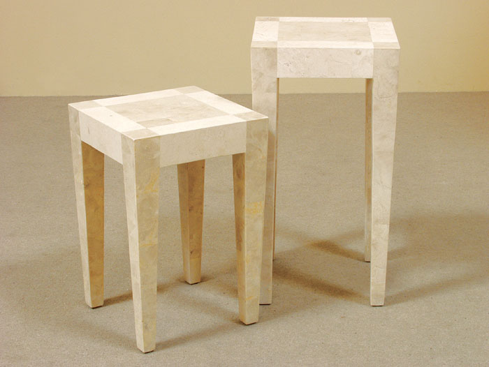 14-1452 - 21 In. Cube Table Beige Foss. with  White Ivory Stone