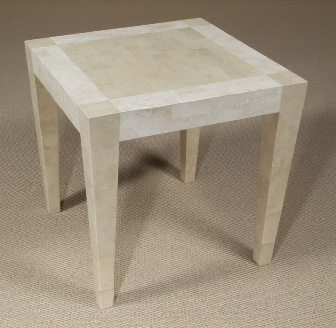 14-1456 - Cube Square Side Table, Beige Fossil with White Ivory Stone