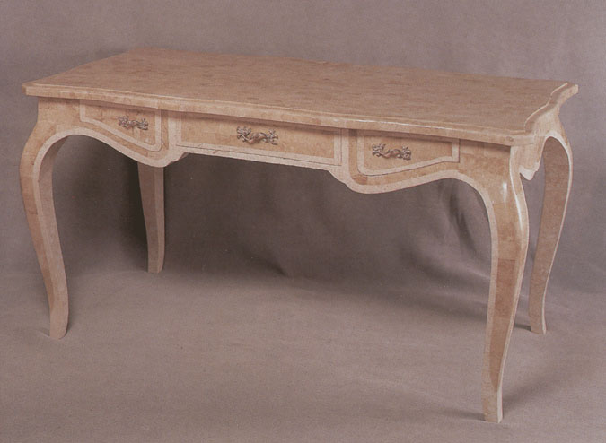 14-1600 - Louis XV Writing Desk Beige Fossil Stone with White Ivory Trim