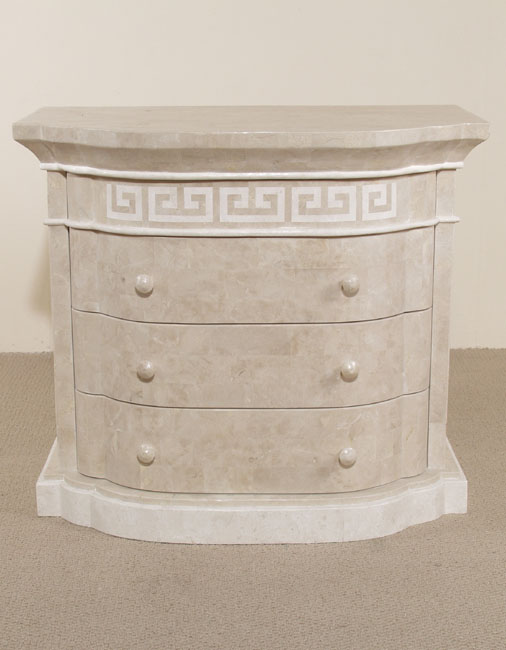 14-2851 - Aristotle Large Nightstand with Greek Key Design, Beige Fossil Stone with White Ivory Stone