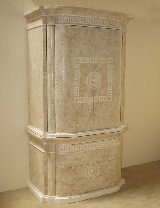14-2856A - Aristotle Armoire - TOP, Beige Fossil Stone with White Ivory Stone