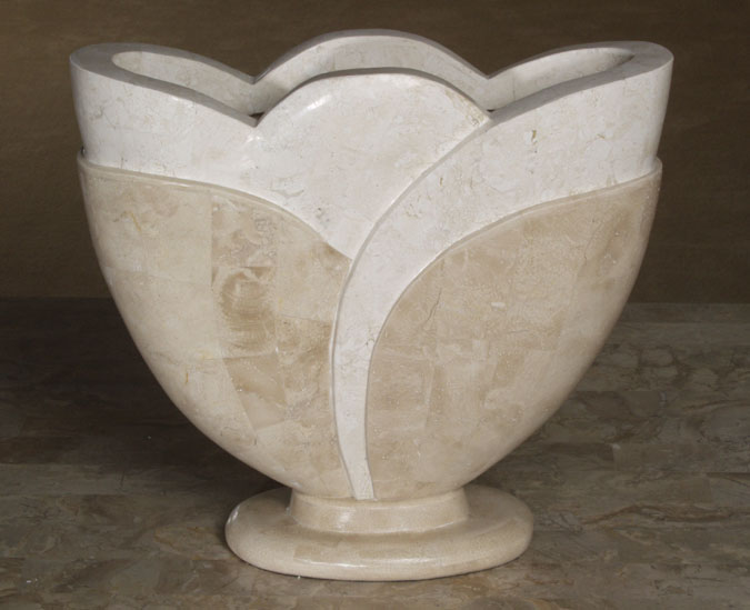 14-9308 - Petal Vase, Beige Fossil Stone with White Ivory Stone