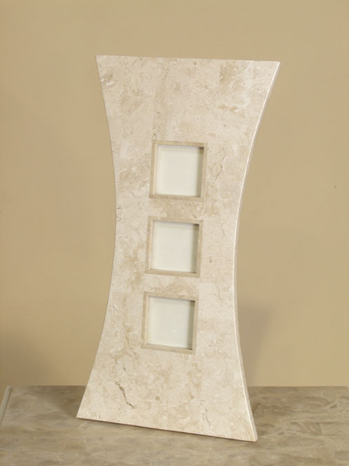 15-0055 - 3 Slot Frame 3x3  White Ivory with Beige Fossil Stone