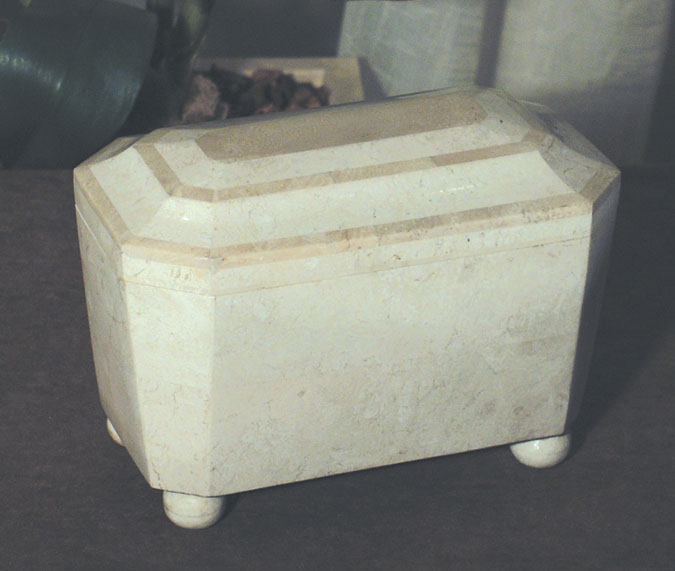 15-0111 - Regency I-Octagon Tea Caddy  White Ivory with Beige Fossil Stone