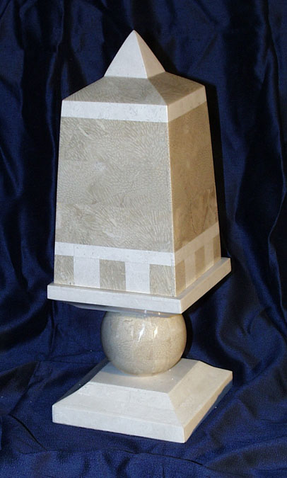 15-0141 - Obelisk Secret Box  White Ivory with Beige Fossil Stone
