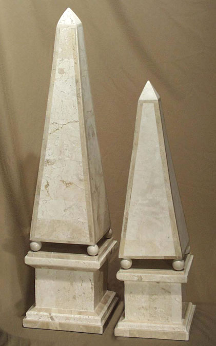 15-0210 - 21 In. Traditional Obelisk White Ivory Stone with  Beige Fossil Stone