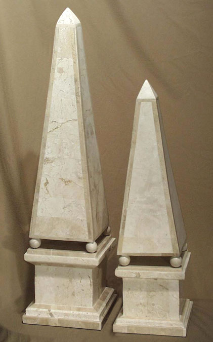 15-0211 - 27 In. Traditional Obelisk White Ivory Stone with Beige Fossil Stone