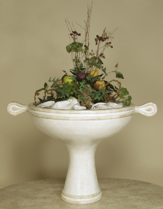 15-0343 - Saturnino Urn, White Ivory Stone with Beige Fossil Stone