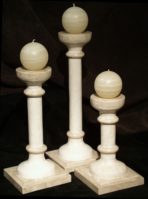 15-0410 - Large ESL Traditional Round Candleholder White Ivory with Beige Fossil