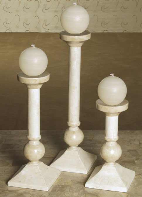 15-0416 - Elise Candleholder, Small, Beige Fossil Stone with White Ivory Stone