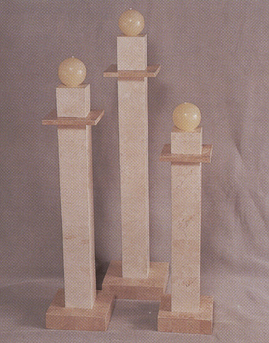 15-0442 - Large Empire Candleholder (Floor Model) White Ivory Stone w/ Beige Foss Stone