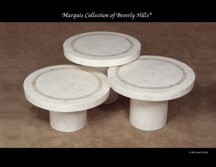 15-1250 - Mushroom Tables, White Ivory Stone with Beige Fossil Stone - (Sold in Set of 3 Only)