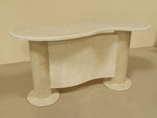 15-4900NR - Kidney Bar WITHOUT Footrest, White Ivory Stone with Beige Fossil Stone