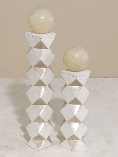 15-6005 - Accordion 2-In-1 Convertible Candleholder/Vase, Tall, White Ivory Stone with Beige Fossil Stone