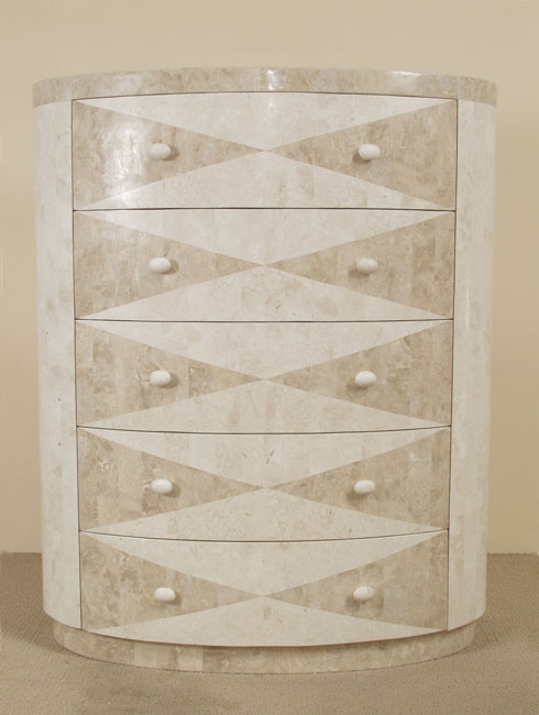 15-6605 - Allure Diamond 5-Drawer Chest, White Ivory  Stone with Beige Fossil Stone