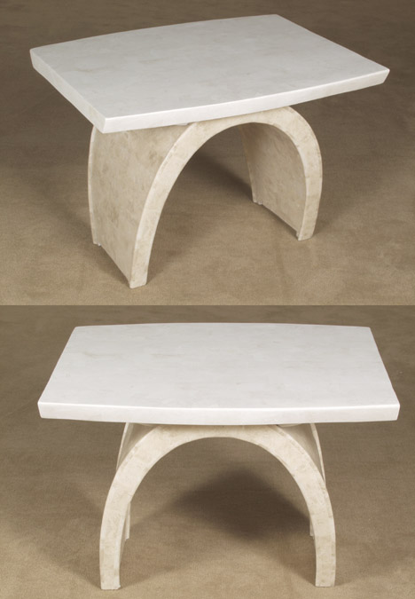 15-6803 - Circo Side Table, White Ivory Stone with Beige Fossil Stone