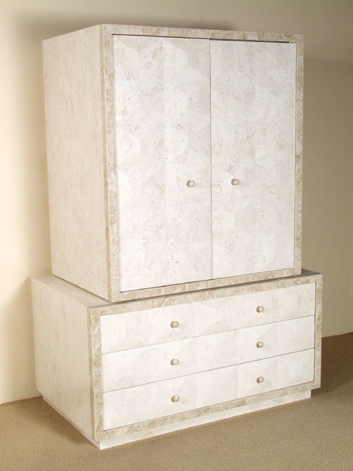 15-6900A - Baguette Armoire - TOP, White Ivory Stone with Beige Fossil Stone