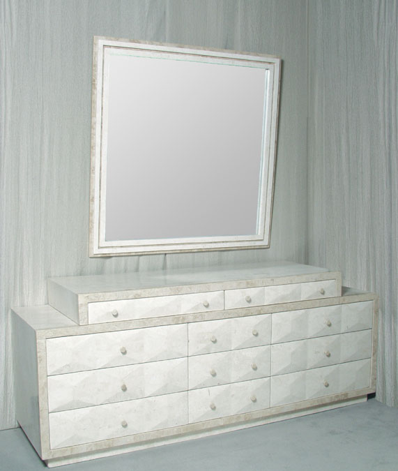 15-6901B - Baguette Dresser - BASE, White Ivory Stone with Beige Fossil Stone
