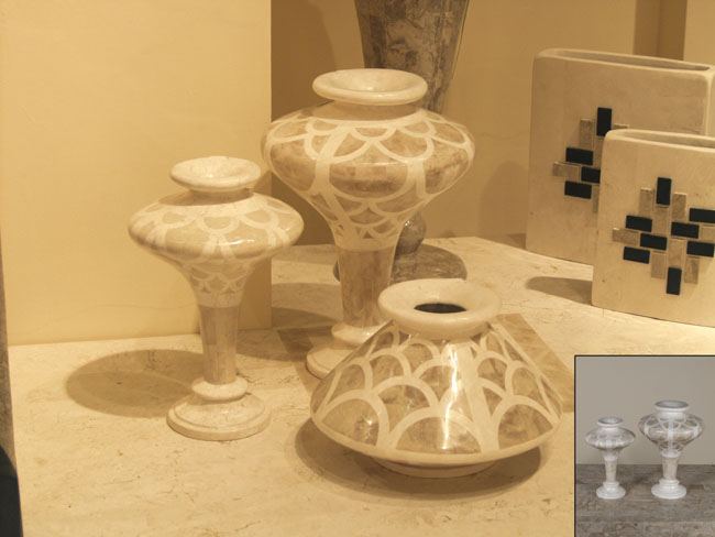 15-9443 - Circles Vase, Large, White Ivory Stone with Beige Fossil Stone