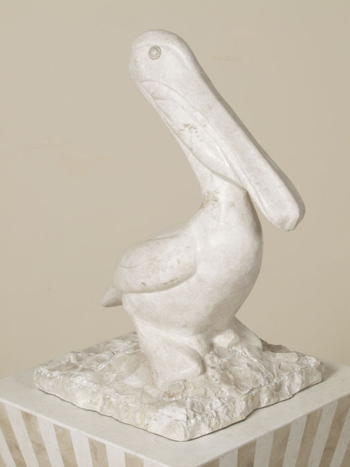 15-9515 - Pelican Sculpture, White Ivory Stone with Beige Fossil Stone