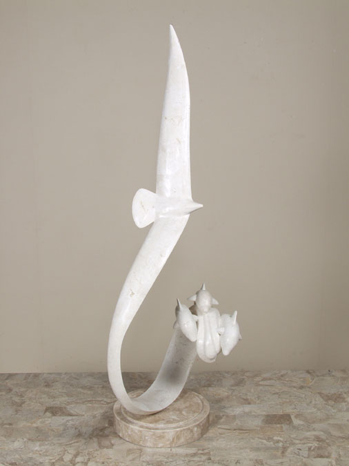 15-9550 - Flight Sculpture, White Ivory Stone with Beige Fossil Stone