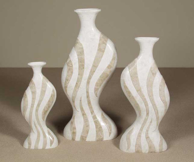 15-9218 - Fire Jar, Sm, White Ivory Stone with Beige Fossil Stone