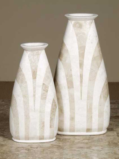 15-9211 - Viva Vase, Short, White Ivory Stone with Beige Fossil Stone