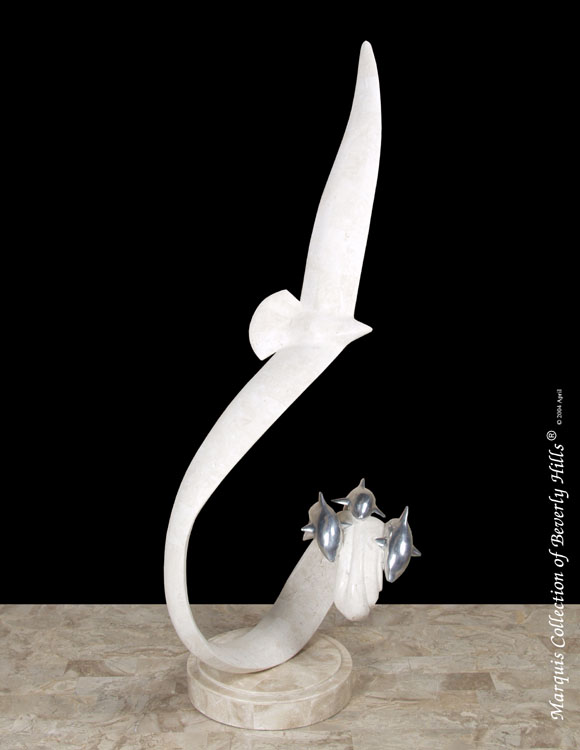 15A-9550 - Flight Sculpture, White Ivory Stone/Beige Fossil Stone/Stainless Steel