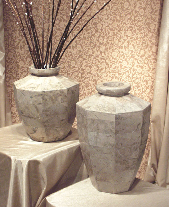 16-0302 - Tall Octagon Flower Vase Cantor Stone