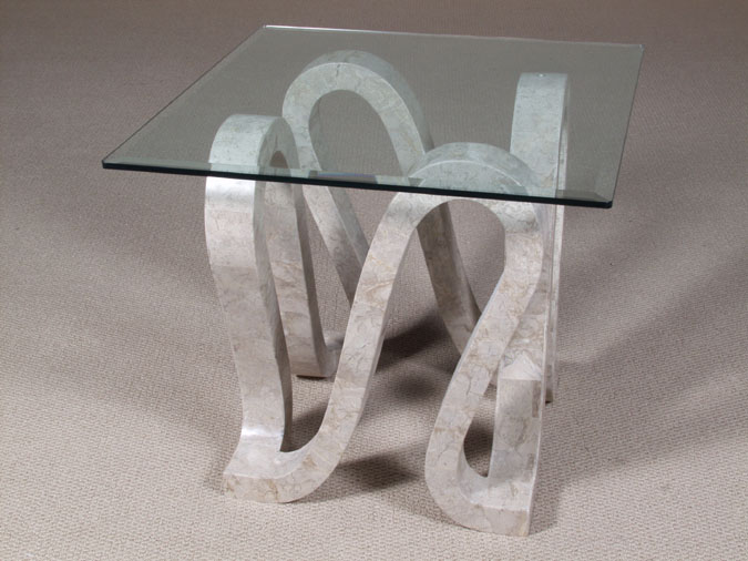 16-1353 - Ribbon Square Side Table, Cantor Stone with Glass Top (Glass Size: 28x28)