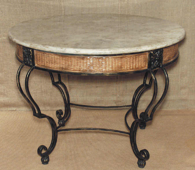 16-2145 - Plantation Round Dining Table with Rattan Weaving Design, Cantor Stone Top