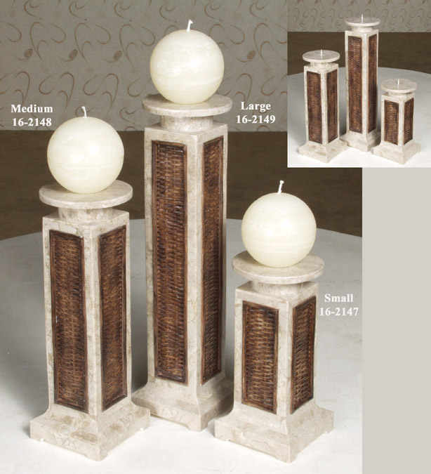 16-2149 - Plantation Candleholder, Large, Cantor Stone with Raffia Weaving