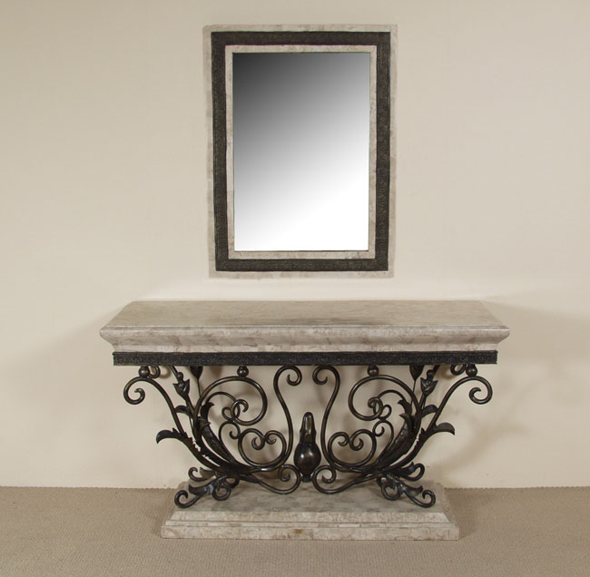 16-7660 - Small Console with Floral Trim Cantor Stone with Iron Accent (formerly #ll-SM-C01)