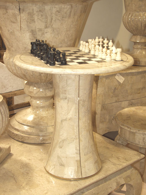 16A-2610 - Round Chess table, Cantor Stone with Game Pieces