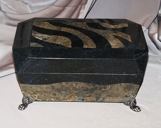 17-0144 - Emmanuel Box Black Stone and Snakeskin Stone with  legs