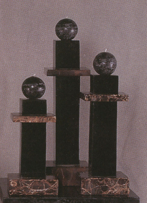 17-0404 - Medium Empire Candleholder (Table Model)  Black Stone with Snakeskin Stone
