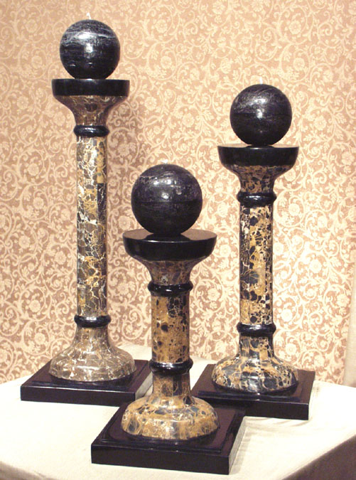 17-0408 - Small ESL Traditional Candleholders Black Stone with Snakeskin Stone