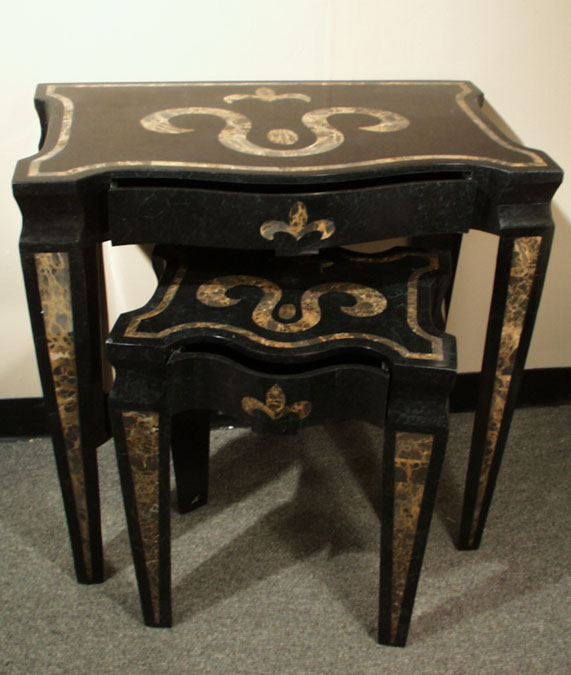 17-1401 - Fleur De Lis Console Table Black Stone with Snakeskin Stone