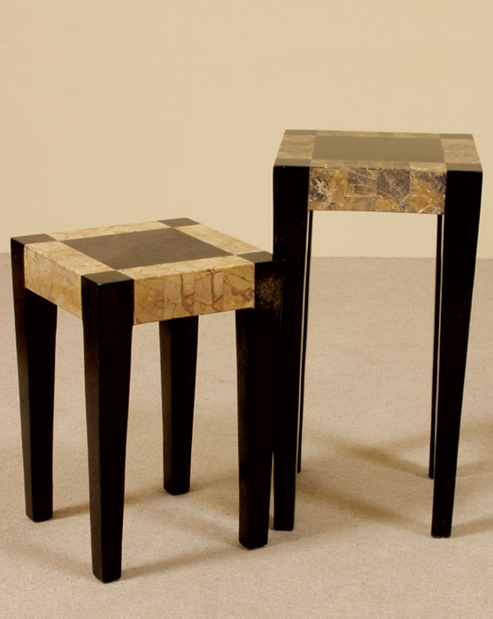 17-1453 - 27 In. Cube Side Table, Black Stone with Snakeskin Trim