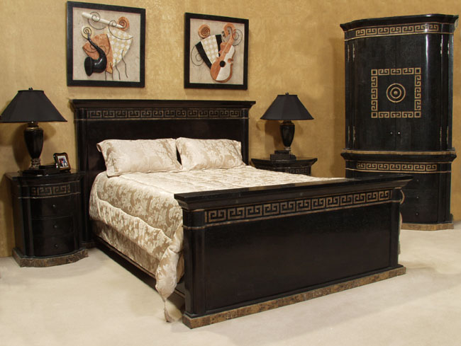 17-2857 - Aristotle Queen Bed Headboard, Black Stone with Snakeskin Stone