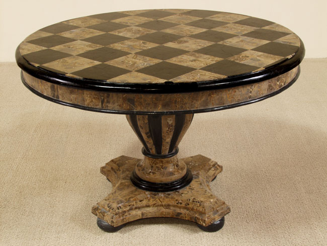 17-2750 - Checkered Round Dining Table, Black Stone with Snakeskin Stone