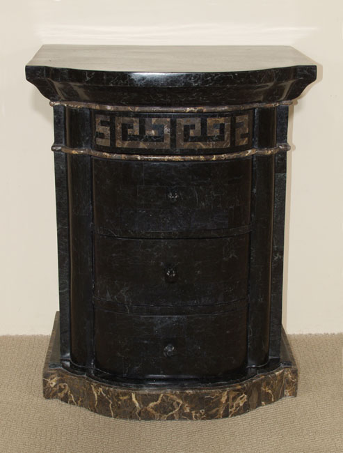 17-2850 - Aristotle Small Night Stand with Greek Key Design, Black Stone with Snakeskin Stone