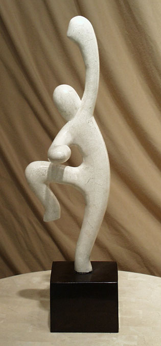 19-0508L - Dancer Sculpture-LEFT, White Ivory Stone Top with Black Stone Base